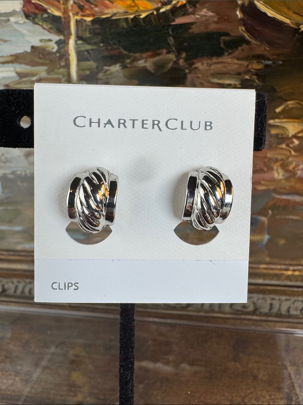 0701-Charter Club Shiny Silver Twisted Clip-On Earrings